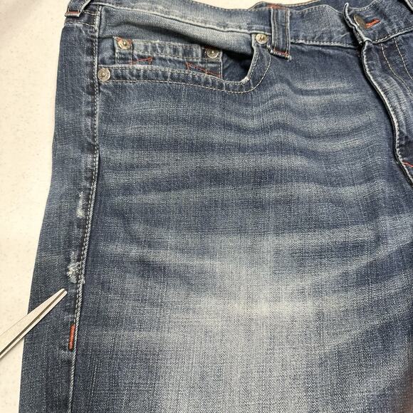 True Religion Jeans Mens 40x34 Section Straight Leg Blue Denim Distressed *Flaw - Picture 4 of 15